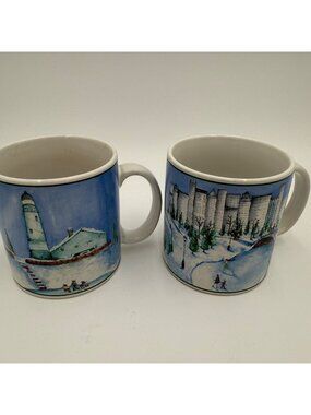 The Sakura Table Two Winter Scenes Coffee Cups Stoneware Vintage